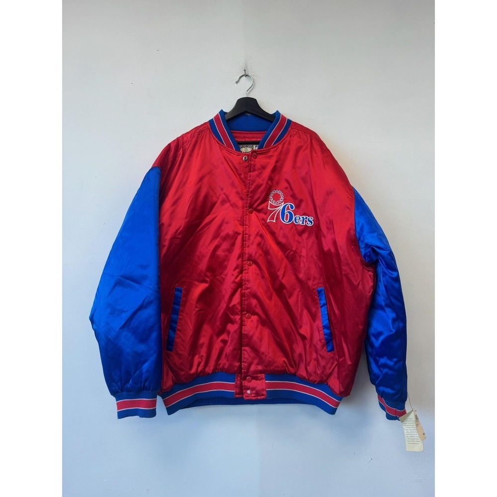 VTG Philadelphia 76ers Bomber Jacket Mens XL Red NBA Basketball G-III Satin Y2K